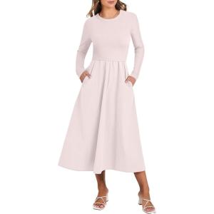 imageANRABESS Long Sleeve Midi Dresses for Women 2025 Fall Fashion Casual Rib Knit Patchwork Tight Top Modest Flowy Dress PocketBeige