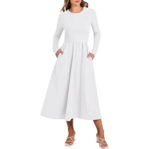 imageANRABESS Long Sleeve Midi Dresses for Women 2025 Fall Fashion Casual Rib Knit Patchwork Tight Top Modest Flowy Dress PocketWhite