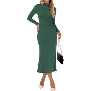 imageANRABESS Women Long Sleeve Bodycon Dress Fall 2025 Mock Neck Formal Elegant Party Wedding Guest Cocktail Long Maxi DressesForest Green