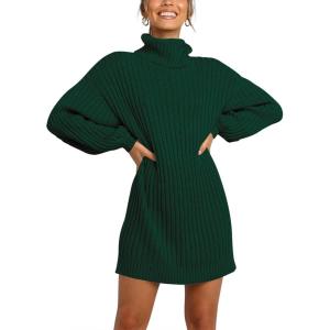 imageANRABESS Women Oversized Sweater Dress Turtleneck Batwing Long Sleeve Ribbed Knit Loose 2025 Fall Winter Casual Short DressDark Green