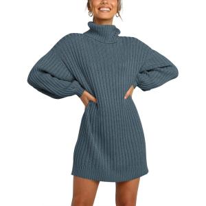 imageANRABESS Women Oversized Sweater Dress Turtleneck Batwing Long Sleeve Ribbed Knit Loose 2025 Fall Winter Casual Short DressNavyblue