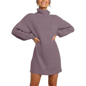 imageANRABESS Women Oversized Sweater Dress Turtleneck Batwing Long Sleeve Ribbed Knit Loose 2025 Fall Winter Casual Short DressPurple
