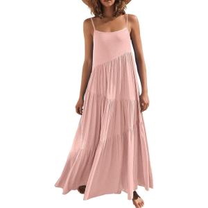 imageANRABESS Women Summer Casual Loose Sleeveless Sundress Spaghetti Strap Flowy Boho Linen Beach Vacation Maxi Long DressPink