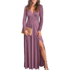 imageANRABESS Women Summer Deep V Neck Short Sleeve Dresses Slit Elegant Wedding Guest Formal Cocktail Evening Maxi Long DressZpink