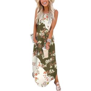 imageANRABESS Women Summer Maxi Dress Beach Vacation Sundress Sleeveless Casual Loose Shirt Dresses 2025 Travel OutfitsBrownbeige