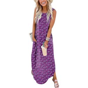 imageANRABESS Women Summer Maxi Dress Beach Vacation Sundress Sleeveless Casual Loose Shirt Dresses 2025 Travel OutfitsFloral Purple