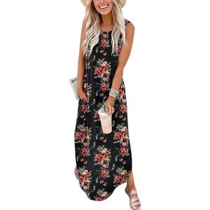 imageANRABESS Women Summer Maxi Dress Beach Vacation Sundress Sleeveless Casual Loose Shirt Dresses 2025 Travel OutfitsFloral Roses