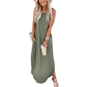 imageANRABESS Women Summer Maxi Dress Beach Vacation Sundress Sleeveless Casual Loose Shirt Dresses 2025 Travel OutfitsOlive