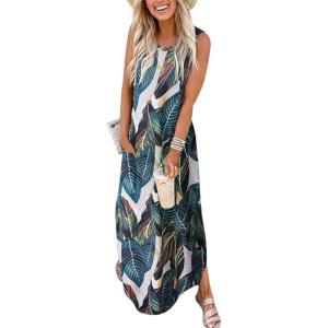 imageANRABESS Women Summer Maxi Dress Beach Vacation Sundress Sleeveless Casual Loose Shirt Dresses 2025 Travel OutfitsPrinted Leaves