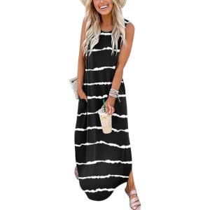 imageANRABESS Women Summer Maxi Dress Beach Vacation Sundress Sleeveless Casual Loose Shirt Dresses 2025 Travel OutfitsStripe Black White