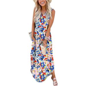 imageANRABESS Women Summer Maxi Dress Beach Vacation Sundress Sleeveless Casual Loose Shirt Dresses 2025 Travel OutfitsTie Dy Rainbow