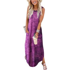 imageANRABESS Women Summer Maxi Dress Beach Vacation Sundress Sleeveless Casual Loose Shirt Dresses 2025 Travel OutfitsTie Dye Black Purple