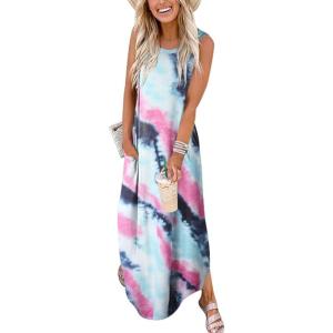 imageANRABESS Women Summer Maxi Dress Beach Vacation Sundress Sleeveless Casual Loose Shirt Dresses 2025 Travel OutfitsTie Dye Purple