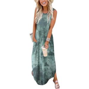 imageANRABESS Women Summer Maxi Dress Beach Vacation Sundress Sleeveless Casual Loose Shirt Dresses 2025 Travel OutfitsTie Dye Tea Green