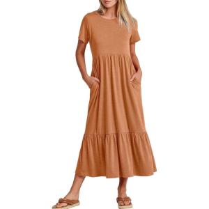 imageANRABESS Womens 2025 Summer Casual Maxi Dress A line Tiered Flowy Short Sleeve Crewneck T Shirt Beach Travel Long DressesBrown