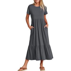 imageANRABESS Womens 2025 Summer Casual Maxi Dress A line Tiered Flowy Short Sleeve Crewneck T Shirt Beach Travel Long DressesGray Blue