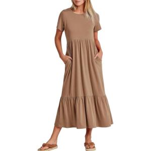 imageANRABESS Womens 2025 Summer Casual Maxi Dress A line Tiered Flowy Short Sleeve Crewneck T Shirt Beach Travel Long DressesKhaki