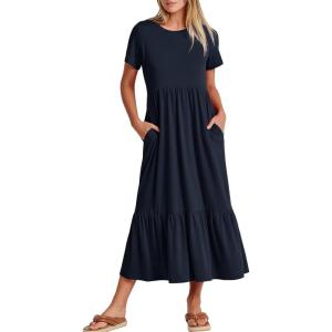imageANRABESS Womens 2025 Summer Casual Maxi Dress A line Tiered Flowy Short Sleeve Crewneck T Shirt Beach Travel Long DressesNavy Blue