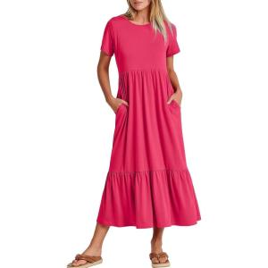 imageANRABESS Womens 2025 Summer Casual Maxi Dress A line Tiered Flowy Short Sleeve Crewneck T Shirt Beach Travel Long DressesPeach