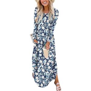 imageANRABESS Womens Long Sleeve Maxi Dresses 2025 Fall Outfits Casual Loose Split Travel Vacation T Shirt Dress with PocketsFloral Lily