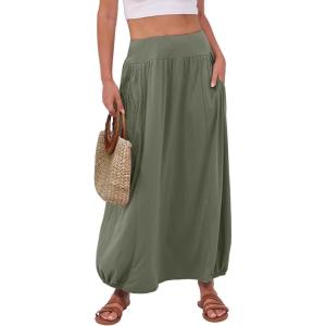 imageANRABESS Womens Maxi Skirts 2025 Fall Trendy Ankle Length High Waisted Boho Flowy Beach Long Skirt with Pockets FashionOlive Green