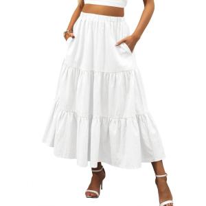 imageANRABESS Womens Summer Boho Flowy Swing Tiered ALine Maxi Skirt 2025 Fashion Trendy Elastic Waist Pleated Long Beach DressWhite