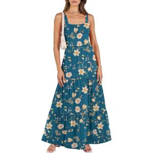 imageANRABESS Womens Summer Casual Long Maxi Beach Vacation Dresses Sleeveless Square Neck Flowy Tiered Sun Dress with PocketsBlue Yellow Floral