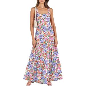 imageANRABESS Womens Summer Casual Long Maxi Beach Vacation Dresses Sleeveless Square Neck Flowy Tiered Sun Dress with PocketsCrayon Multicolored Floral