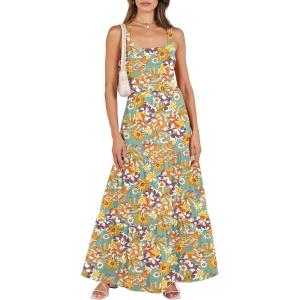 imageANRABESS Womens Summer Casual Long Maxi Beach Vacation Dresses Sleeveless Square Neck Flowy Tiered Sun Dress with PocketsFloral Yellow
