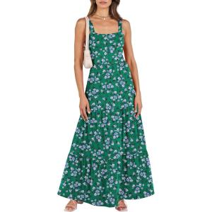 imageANRABESS Womens Summer Casual Long Maxi Beach Vacation Dresses Sleeveless Square Neck Flowy Tiered Sun Dress with PocketsGreen Purple Floral