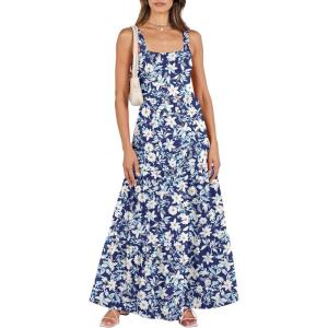 imageANRABESS Womens Summer Casual Long Maxi Beach Vacation Dresses Sleeveless Square Neck Flowy Tiered Sun Dress with PocketsLily Floral