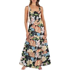 imageANRABESS Womens Summer Casual Long Maxi Beach Vacation Dresses Sleeveless Square Neck Flowy Tiered Sun Dress with PocketsMulticolored Floral