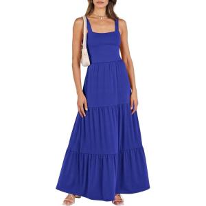 imageANRABESS Womens Summer Casual Long Maxi Beach Vacation Dresses Sleeveless Square Neck Flowy Tiered Sun Dress with PocketsRoyal Blue