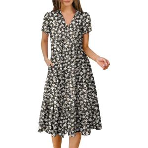 imageANRABESS Womens Summer Casual Short Sleeve V Neck Midi Dresses 2025 Spring Flowy Aline Tiered T Shirts Boho Beach DressBlack White Floral