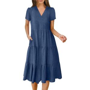 imageANRABESS Womens Summer Casual Short Sleeve V Neck Midi Dresses 2025 Spring Flowy Aline Tiered T Shirts Boho Beach DressBlue
