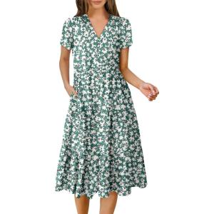 imageANRABESS Womens Summer Casual Short Sleeve V Neck Midi Dresses 2025 Spring Flowy Aline Tiered T Shirts Boho Beach DressGreen Beige Floral