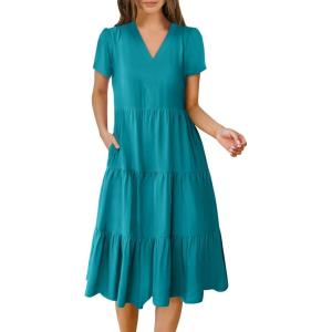 imageANRABESS Womens Summer Casual Short Sleeve V Neck Midi Dresses 2025 Spring Flowy Aline Tiered T Shirts Boho Beach DressLake Green