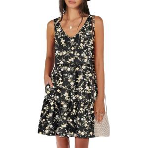 imageANRABESS Womens Summer Casual Tank Dress Sleeveless V Neck T Shirt Sundress Flowy Tiered Swing Mini Beach Vacation DressesBlack Floral