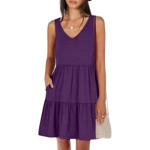imageANRABESS Womens Summer Casual Tank Dress Sleeveless V Neck T Shirt Sundress Flowy Tiered Swing Mini Beach Vacation DressesDeep Purple