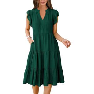 imageANRABESS Womens Summer Dress Ruffle Sleeve V Neck Midi Dresses Fashion Casual Fit Flowy Tiered Boho Beach Vacation SundressDeep Green