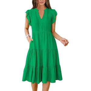 imageANRABESS Womens Summer Dress Ruffle Sleeve V Neck Midi Dresses Fashion Casual Fit Flowy Tiered Boho Beach Vacation SundressForest