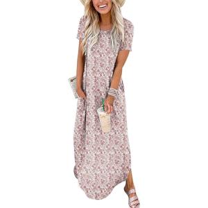 imageANRABESS Womens Summer Maxi Dress Short Sleeve Casual Loose Long T Shirt Dresses Split Vacation Beach Sundress Travel OutfitsFloral White Pink