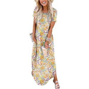 imageANRABESS Womens Summer Maxi Dress Short Sleeve Casual Loose Long T Shirt Dresses Split Vacation Beach Sundress Travel OutfitsFloral Yellow