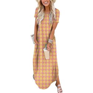 imageANRABESS Womens Summer Maxi Dress Short Sleeve Casual Loose Long T Shirt Dresses Split Vacation Beach Sundress Travel OutfitsFloral Yellow Purple