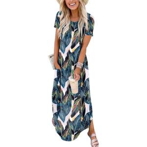 imageANRABESS Womens Summer Maxi Dress Short Sleeve Casual Loose Long T Shirt Dresses Split Vacation Beach Sundress Travel OutfitsLeaf Printed