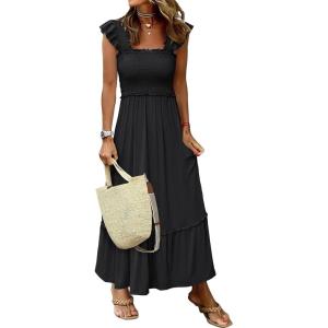 imageANRABESS Womens Summer Sleeveless Maxi Dress Square Neck Smocked Boho Casual Ruffle Strap Flowy ALine Long Beach SundressBlack