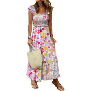 imageANRABESS Womens Summer Sleeveless Maxi Dress Square Neck Smocked Boho Casual Ruffle Strap Flowy ALine Long Beach SundressMulticolour Floral