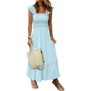 imageANRABESS Womens Summer Sleeveless Maxi Dress Square Neck Smocked Boho Casual Ruffle Strap Flowy ALine Long Beach SundressSky Blue