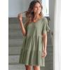 imageANRABESS Dresses for Women Summer 2025 V Neck Ruffle Sleeve A Line Tiered Flowy Casual Trendy Mini Beach Dress with PocketsArmy Green