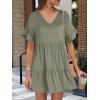 imageANRABESS Dresses for Women Summer 2025 V Neck Ruffle Sleeve A Line Tiered Flowy Casual Trendy Mini Beach Dress with PocketsArmy Green